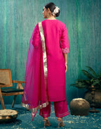 Silk Embroidered Straight 3 Piece Kurta Set