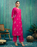 Silk Embroidered Straight 3 Piece Kurta Set