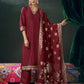 Silk Blend Embroidered Straight Kurta with Pant & Dupatta