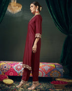 Silk Blend Embroidered Straight 3 Piece Kurta Set
