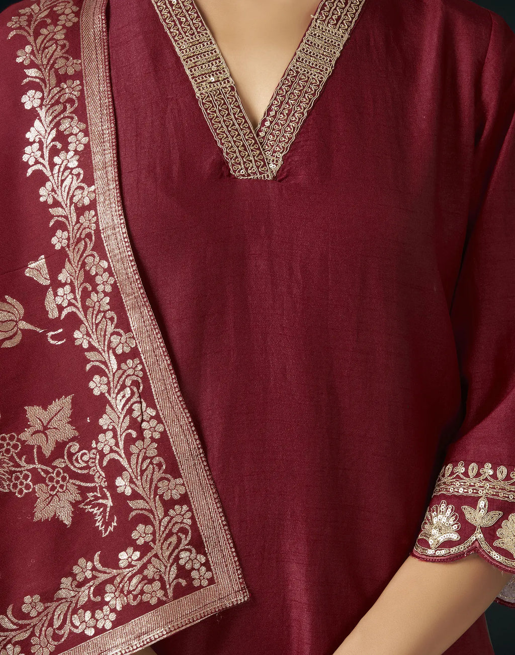 Silk Blend Embroidered Straight 3 Piece Kurta Set