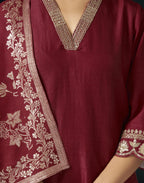 Silk Blend Embroidered Straight 3 Piece Kurta Set