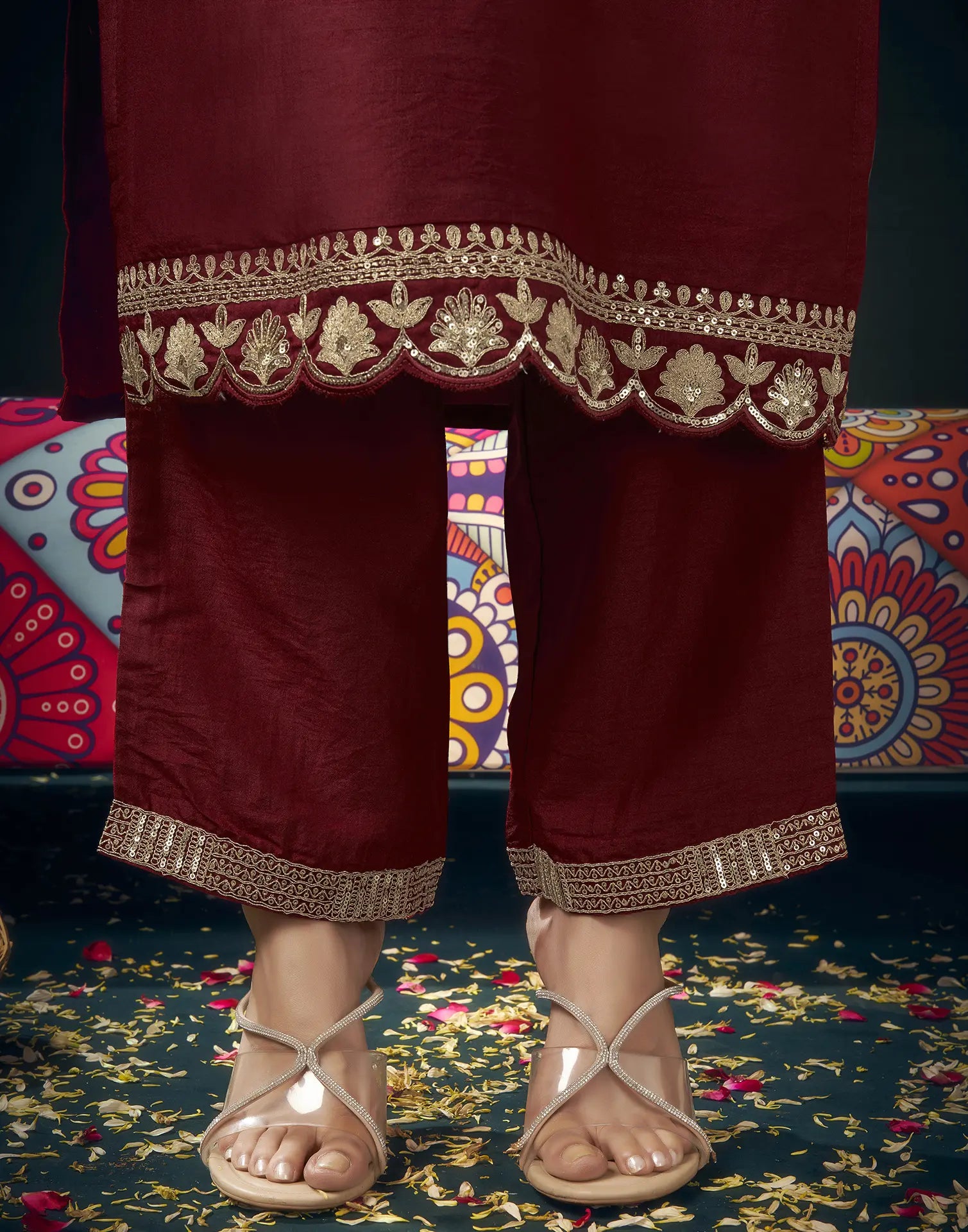 Silk Blend Embroidered Straight 3 Piece Kurta Set