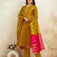Silk Blend Weaving and Lace Straight Kurta with Pant & Dupatta