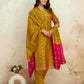 Silk Blend Weaving and Lace Straight Kurta with Pant & Dupatta