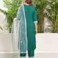 Cotton Blend Embroidered Straight Kurta with Pant & Dupatta