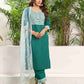 Cotton Blend Embroidered Straight Kurta with Pant & Dupatta