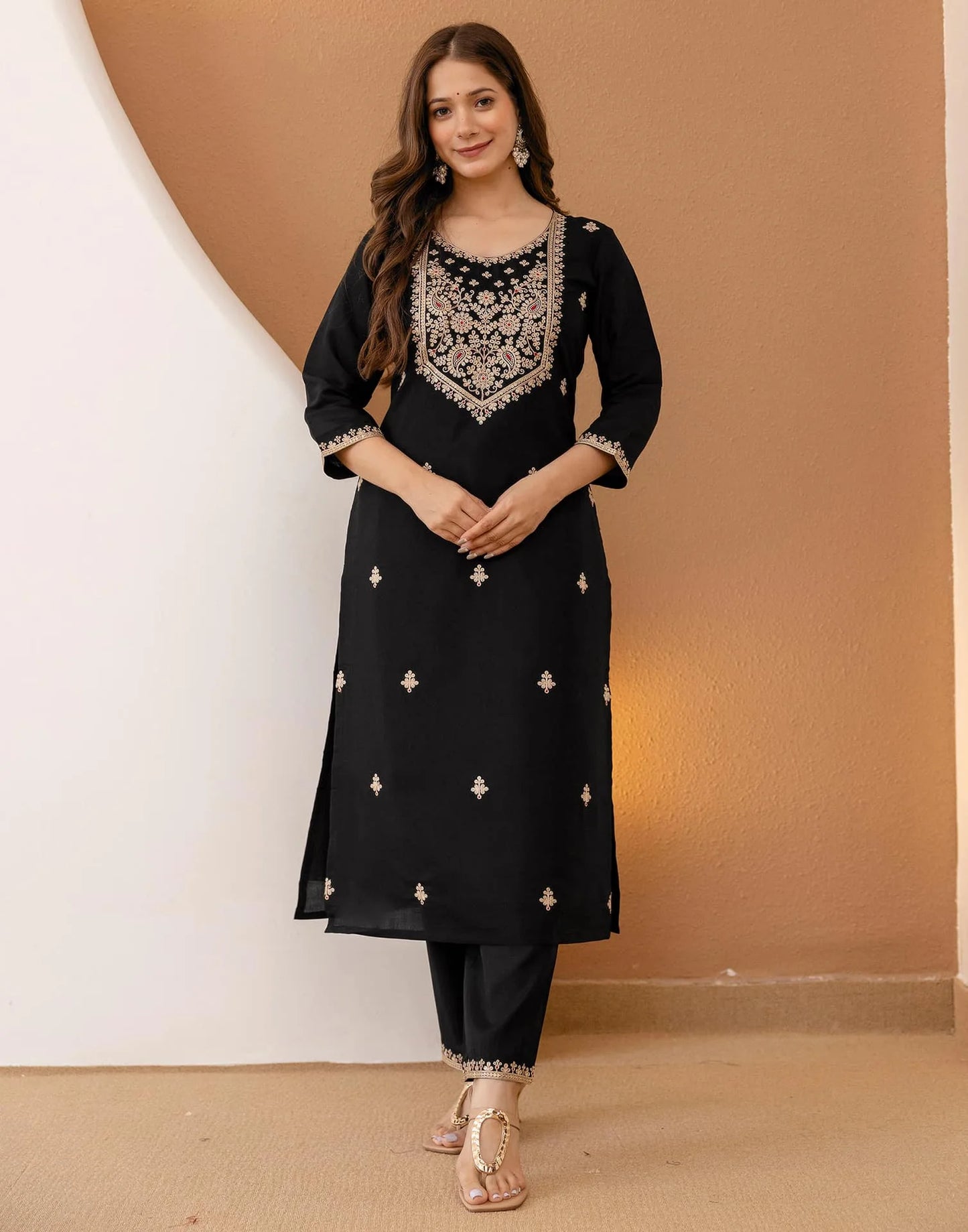 Silk Embroidered Straight Kurta with Pant & Dupatta