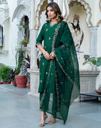 Silk Blend Embroidered Straight 3 Piece Kurta Set