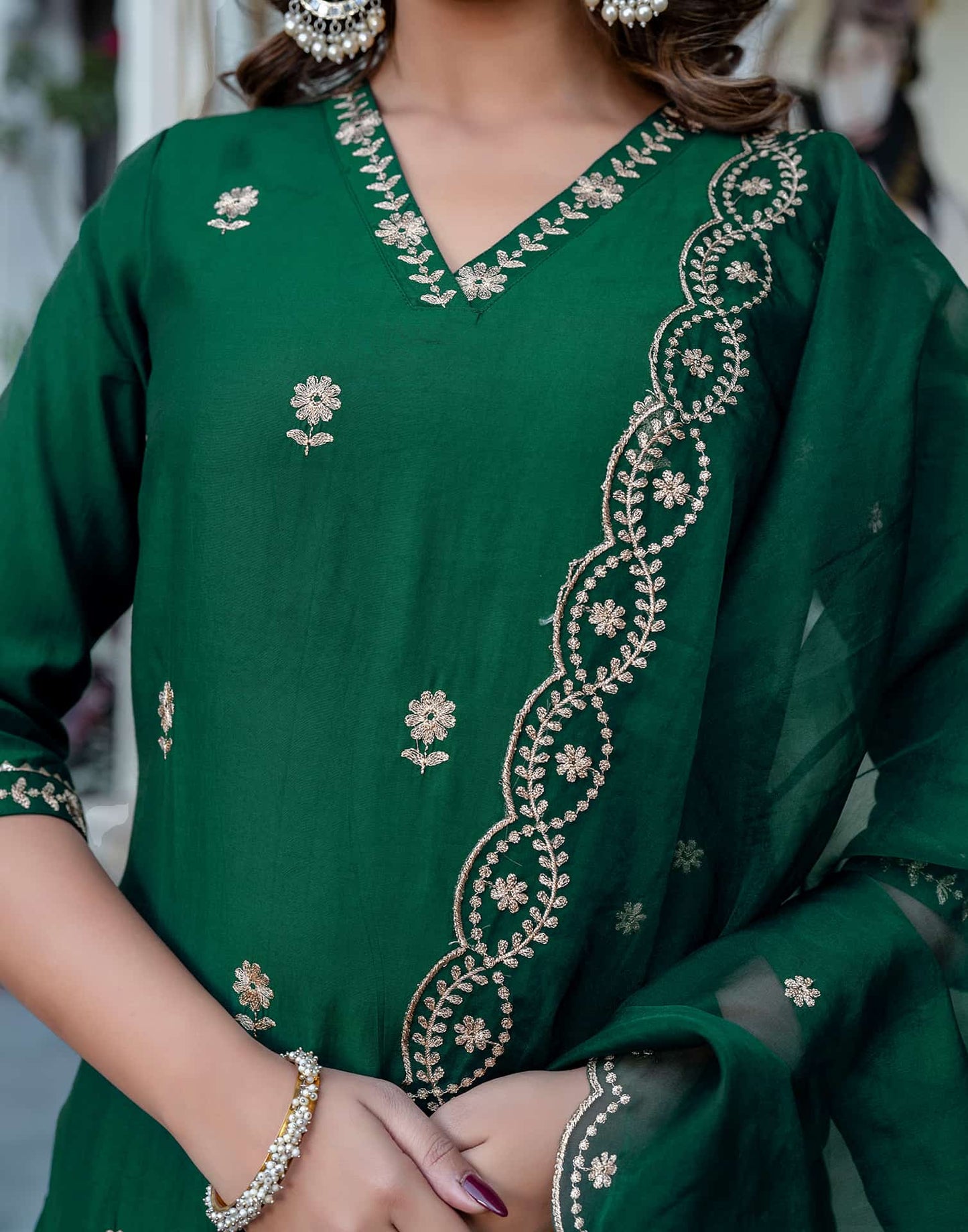 Silk Blend Embroidered Straight Kurta with Pant & Dupatta