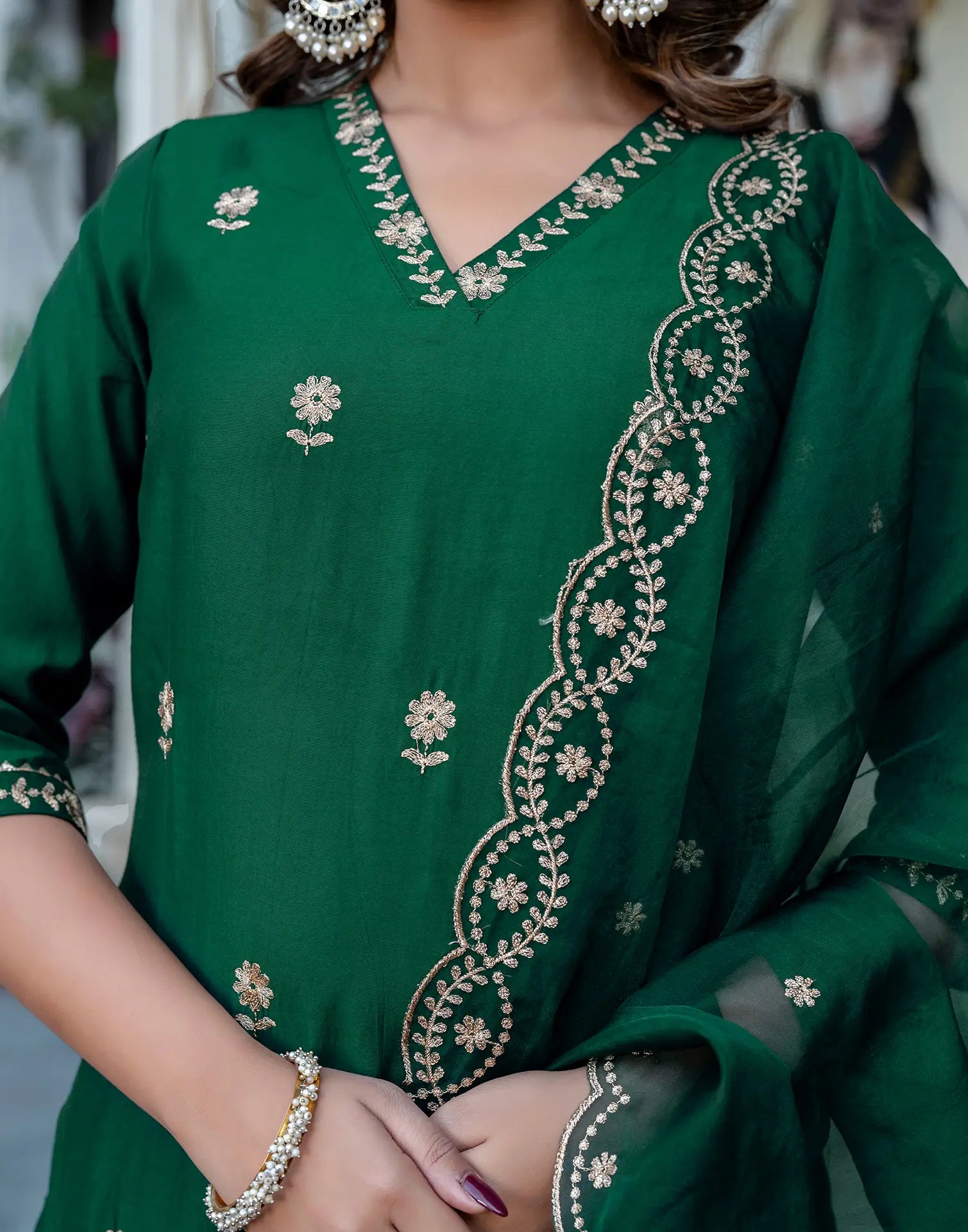 Silk Blend Embroidered Straight 3 Piece Kurta Set