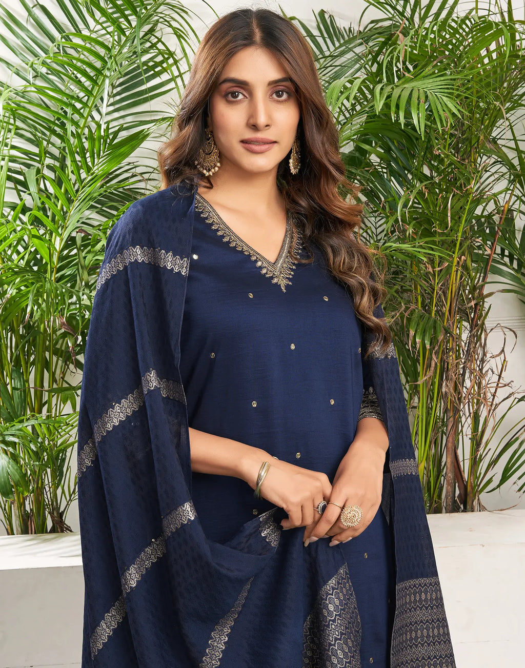 Poly Chinnon Embroidered Straight 3 Piece Kurta Set