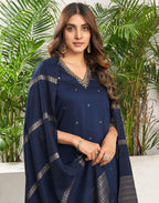 Poly Chinnon Embroidered Straight 3 Piece Kurta Set