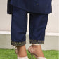 Royal Blue Silk Plain V Neck 3/4 Sleeve Straight Kurta Set With Pant & Dupatta