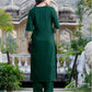 Dark Green Silk Sequence V Neck 3/4 Sleeve Straight Kurta Set With Pant & Dupatta