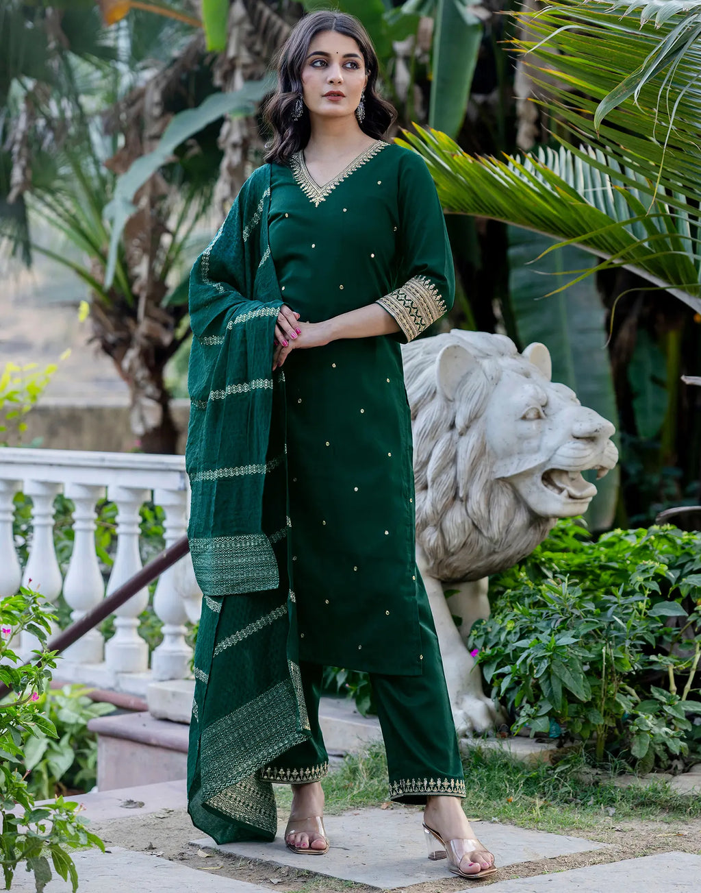 Poly Chinnon Embroidered Straight 3 Piece Kurta Set