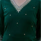 Dark Green Silk Sequence V Neck 3/4 Sleeve Straight Kurta Set With Pant & Dupatta