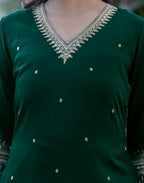 Poly Chinnon Embroidered Straight 3 Piece Kurta Set