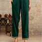Dark Green Silk Sequence V Neck 3/4 Sleeve Straight Kurta Set With Pant & Dupatta