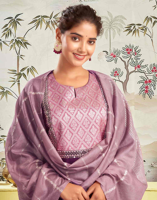 Silk Blend Embroidered Straight Kurta with Pant & Dupatta
