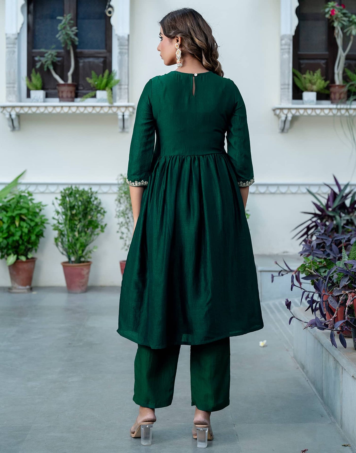 Silk Blend Embroidered Anarkali Kurta with Pant & Dupatta