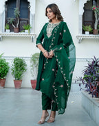 Silk Embroidered A-Line 3 Piece Kurta Set