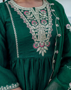 Silk Embroidered A-Line 3 Piece Kurta Set