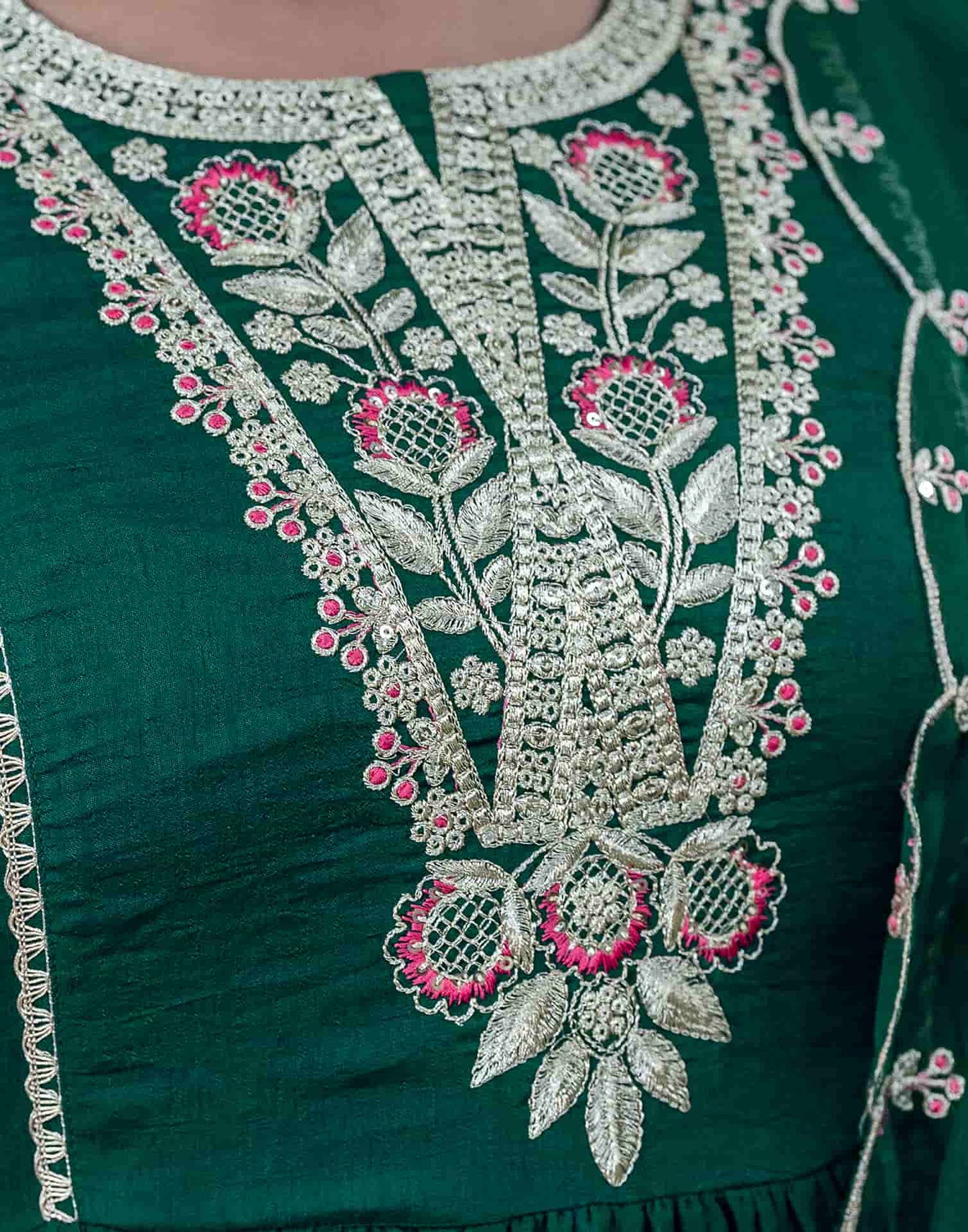 Silk Blend Embroidered Anarkali Kurta with Pant & Dupatta