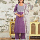 Cotton Blend Embroidered Straight Kurta with Pant & Dupatta