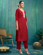 Silk Blend Embroidered Straight 3 Piece Kurta Set