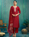 Silk Blend Embroidered Straight 3 Piece Kurta Set