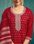 Silk Blend Embroidered Straight 3 Piece Kurta Set
