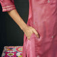 Silk Blend Embroidered Straight Kurta with Pant & Dupatta