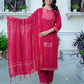 Silk Blend Woven Straight Kurta with Pant & Dupatta
