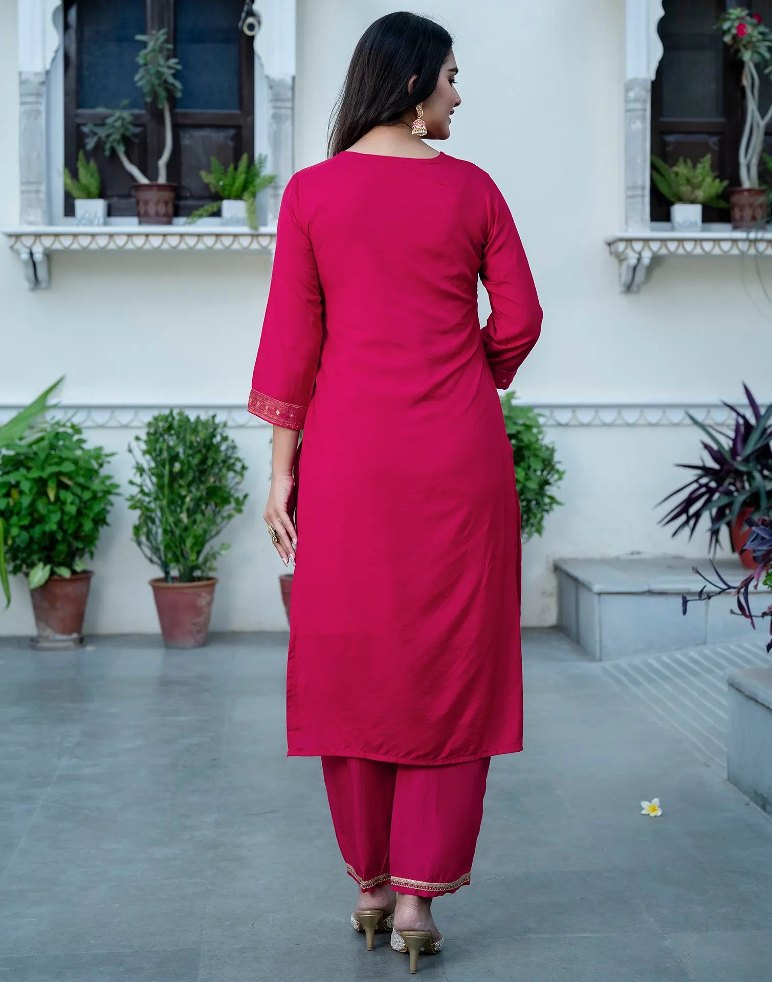 Silk Blend Foil Print Straight 3 Piece Kurta Set