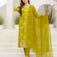 Cotton Blend Printed Straight Kurta with Pant & Dupatta