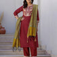Silk Sequin Work, Embroidery, Embroidery Lace Straight Kurta with Pant & Dupatta