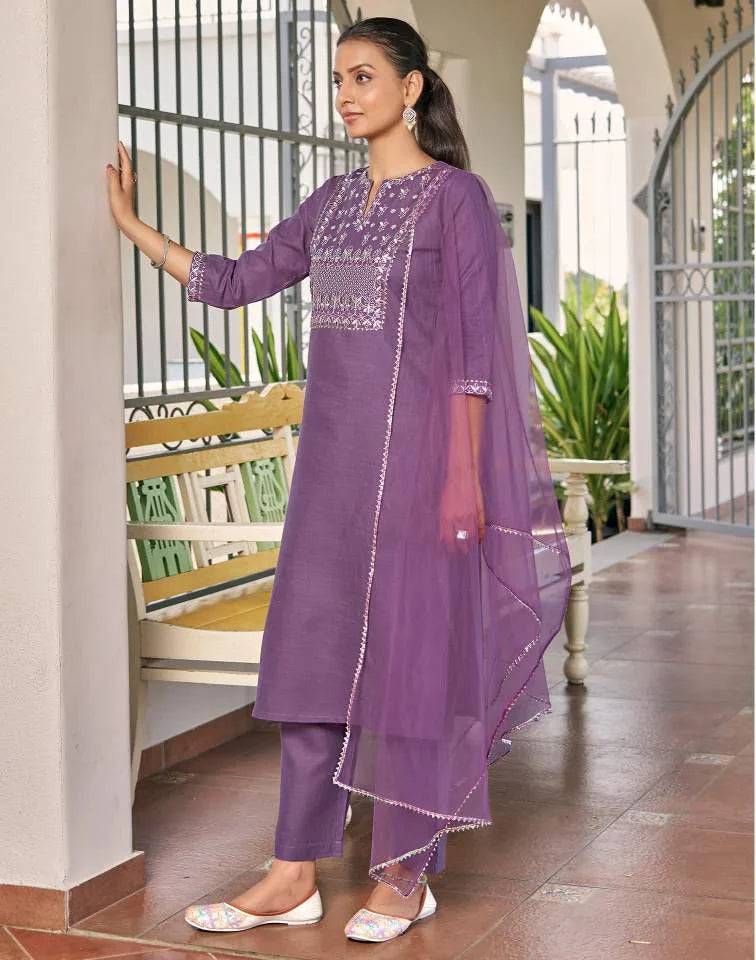 Dark Lavender Affordable Festive Kurta Set Women