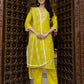 Yellow Cotton Blend Embroidery and Sequins Work Straight Kurta Set for Women