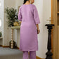 skylee Affordable Purple Silk Embroidered Round-Neck Straight Kurti with Pant & Dupatta under 999