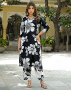 Skylee Rayon Printed Straight 3 Piece Kurta Set For Woman