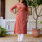 Cotton Embroidered Straight Kurti