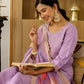 skylee Affordable Purple Silk Embroidered Round-Neck Straight Kurti with Pant & Dupatta under 999