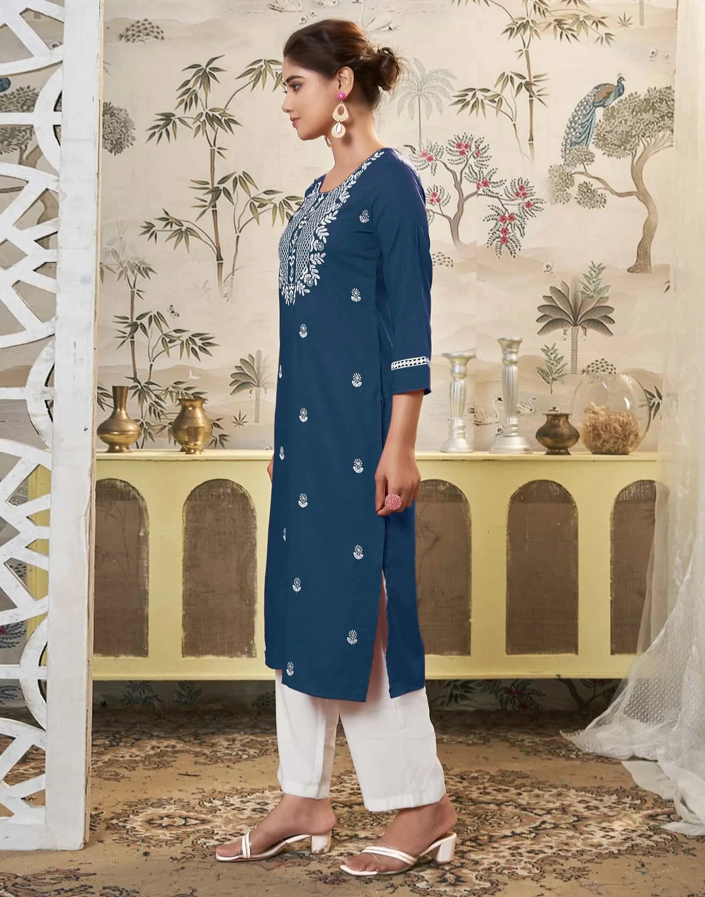 Cotton Embroidered Straight Kurti