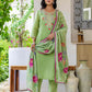 Silk Embroidered A-Line Kurta with Pant & Dupatta