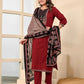 Maroon Cotton Printed Straight Kurta Set with Pant & Dupatta