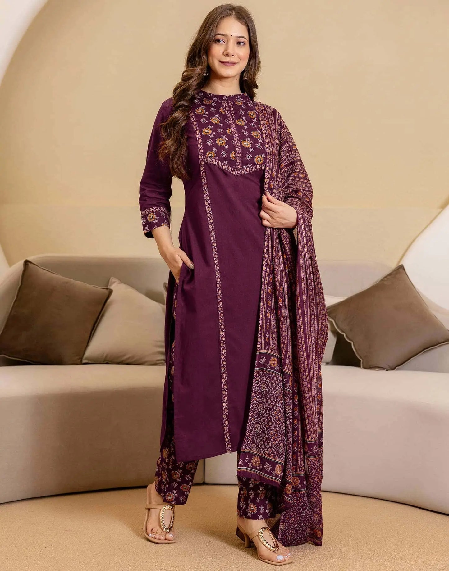 Cotton Printed Straight Kurta with Pant & Dupatta