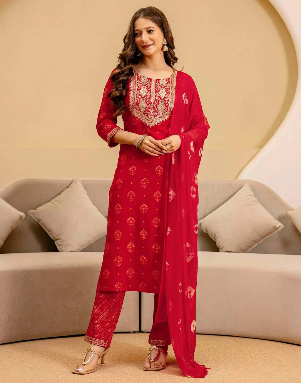 Skylee Viscose Rayon Embroidered Straight 3 Piece Kurta Set For Woman