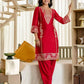 Silk Straight Embroidery Round Neck Kurta with Pant & Dupatta