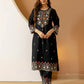 Black Silk Embroidered Straight Kurta Set with Pant & Dupatta under 1299 